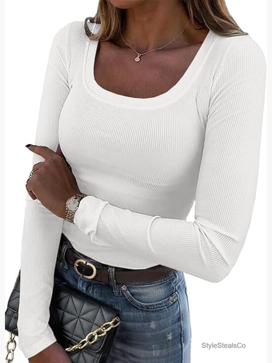 Slim Fit Long Sleeve Scoop Neck Tee